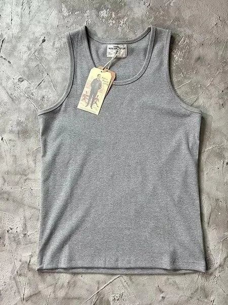 Retro Ribbed Knit Pure Cotton T-irt Sports Fitn Tight Elastic White Base Vest Men Summer Slim Fit round Ne Sweat Vest