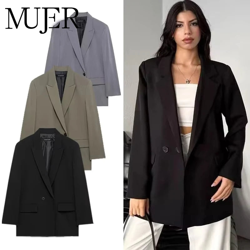 MUJER Women's Tailoring Blazers Straight Office Blazer for Women New in Outerwears Casual Blazer Woman Long Sleeve Lady Jackets