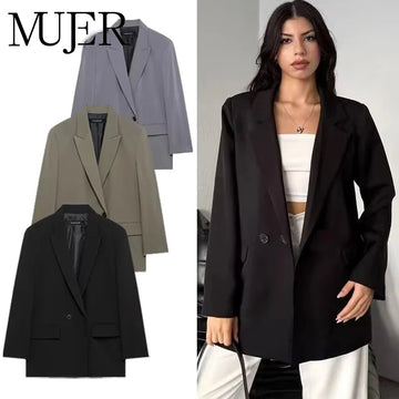 MUJER Women's Tailoring Blazers Straight Office Blazer for Women New in Outerwears Casual Blazer Woman Long Sleeve Lady Jackets
