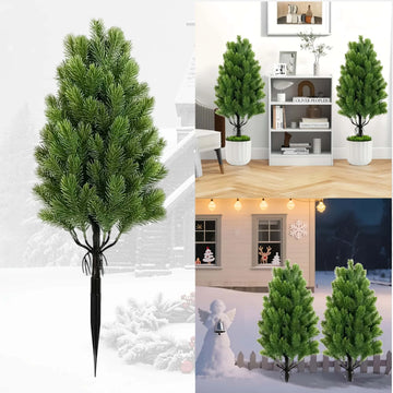 2pcs Artificial Pine Needle Christmas Trees - Realistic Indoor/Outdoor -Resistant Plastic Mini Holiday Decor for Garden & Patio