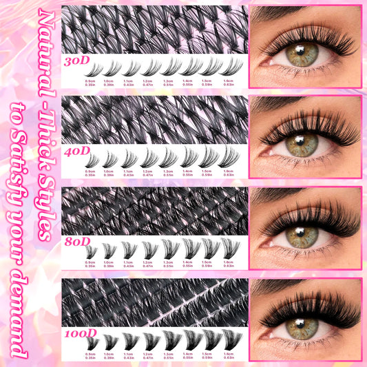 DIY Lash Extension Kit 720pcs Lash Clusters Individual Eyelashes Kit with Lash Bond and Seal Wispy Natural Mange Lashes